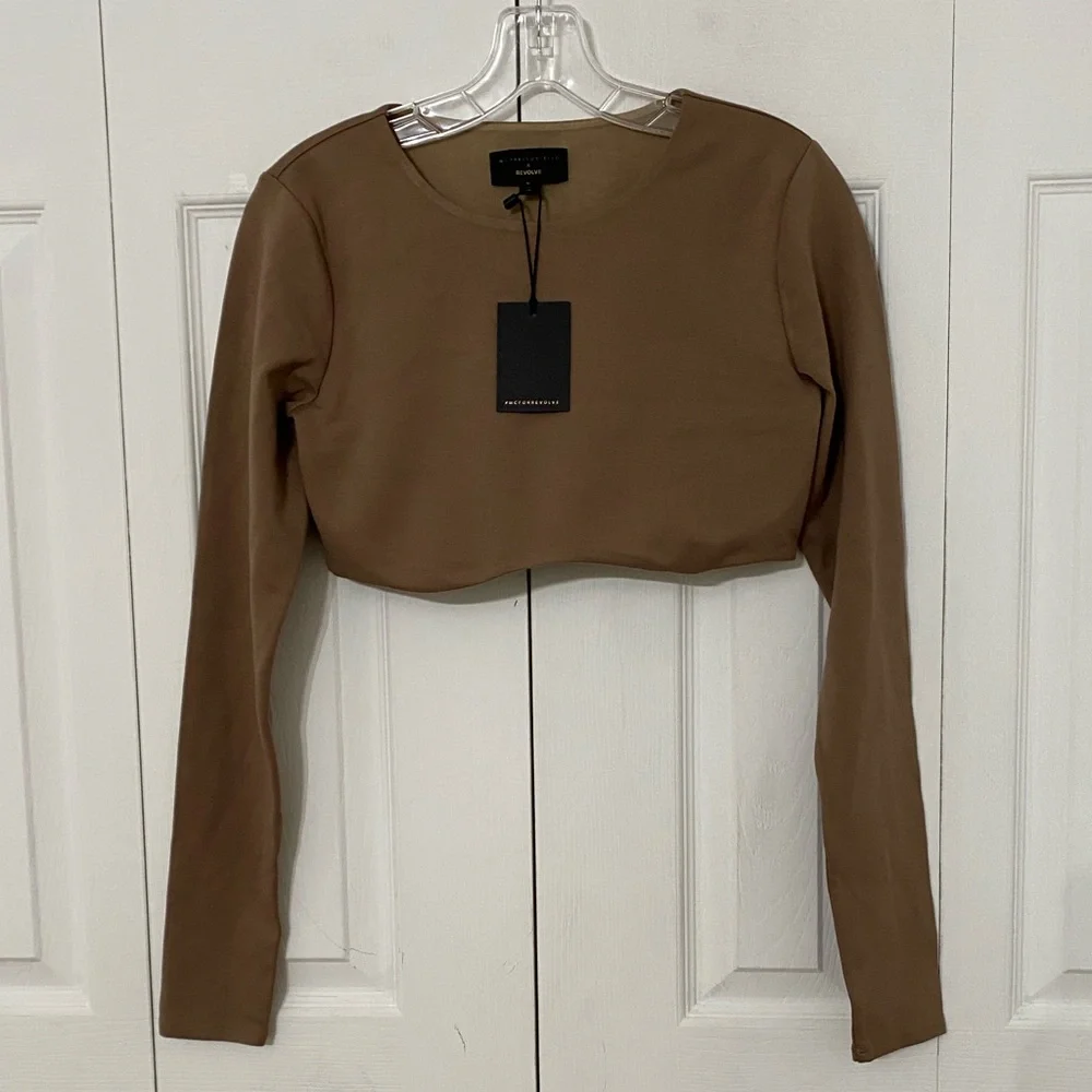 REVOLVE Long Sleeve Taupe Cropped Top